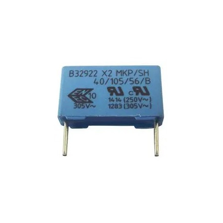 Condensateur de sécurité, 0.22 µF, X2, Série B32922, 305V, PP Métallisé