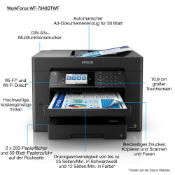 Imprimante Multifonctions A3+ Epson WorkForce WF-7840DTW  Recto-Verso (Noir)