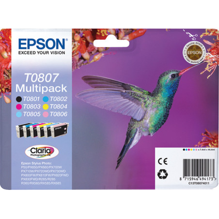 Pack 6 cartouches d'encre Epson Colibri T0807