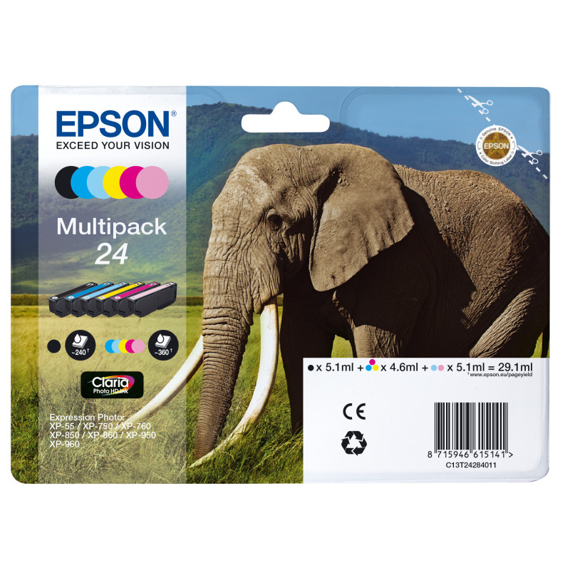 Pack 6 cartouches d'encre Epson Elephant T2428