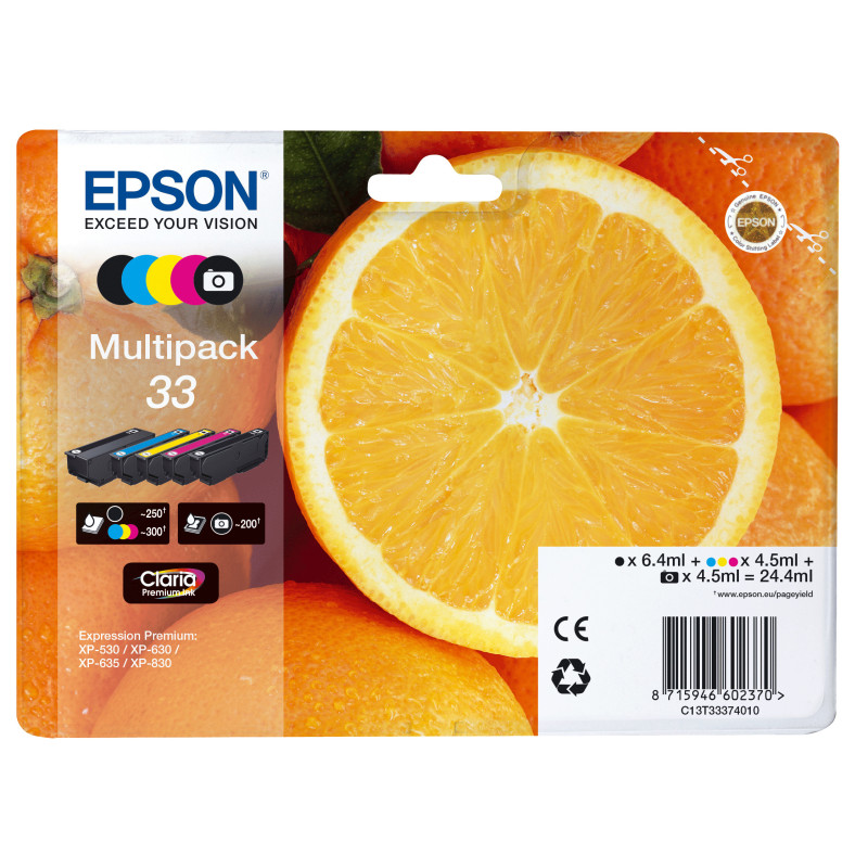 Pack 5 cartouches d'encre Epson Orange T3337 (Noir + Couleurs + Noir photo)