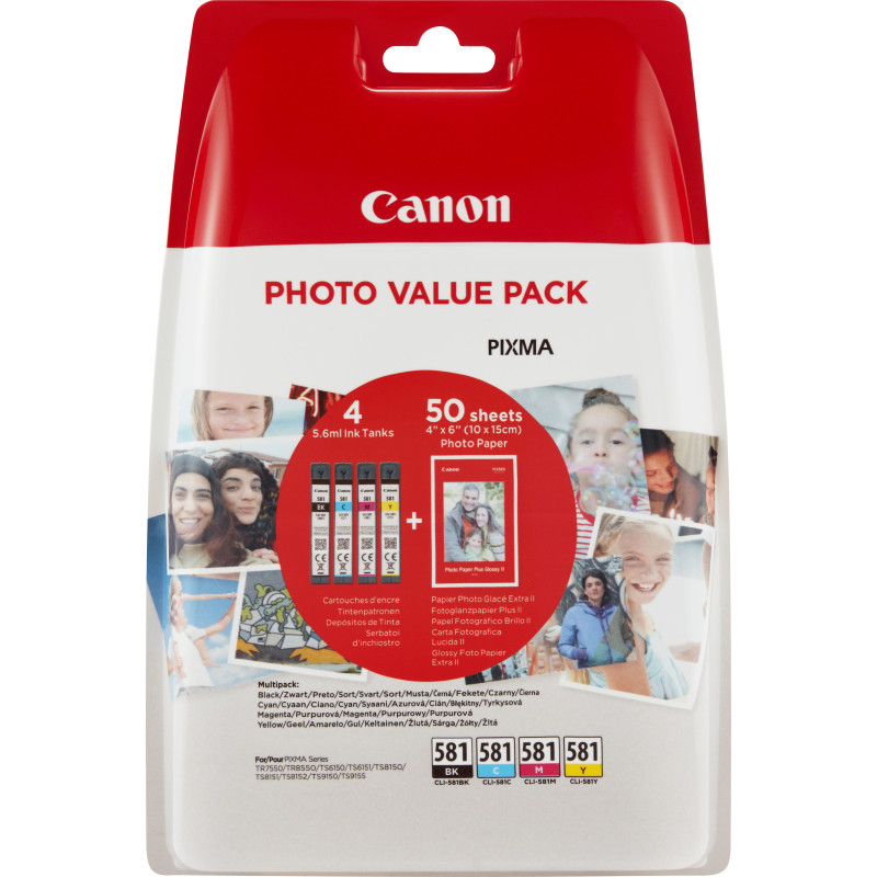 Pack 4 cartouches d'encre Canon CLI-581 (3 Couleurs + Noir)