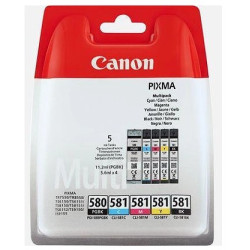 Pack 5 cartouches d'encre Canon PGI-580   CLI-581 (3 Couleurs Noir Noir Photo)