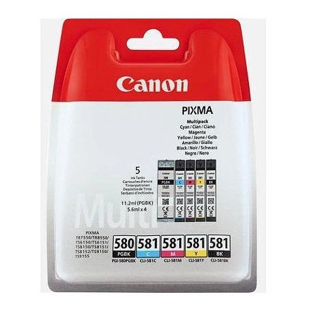 Pack 5 cartouches d'encre Canon PGI-580   CLI-581 (3 Couleurs Noir Noir Photo)