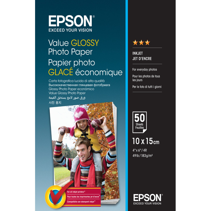 Papier Photo EPSON glacé économique - 50 feuilles 10x15 cm