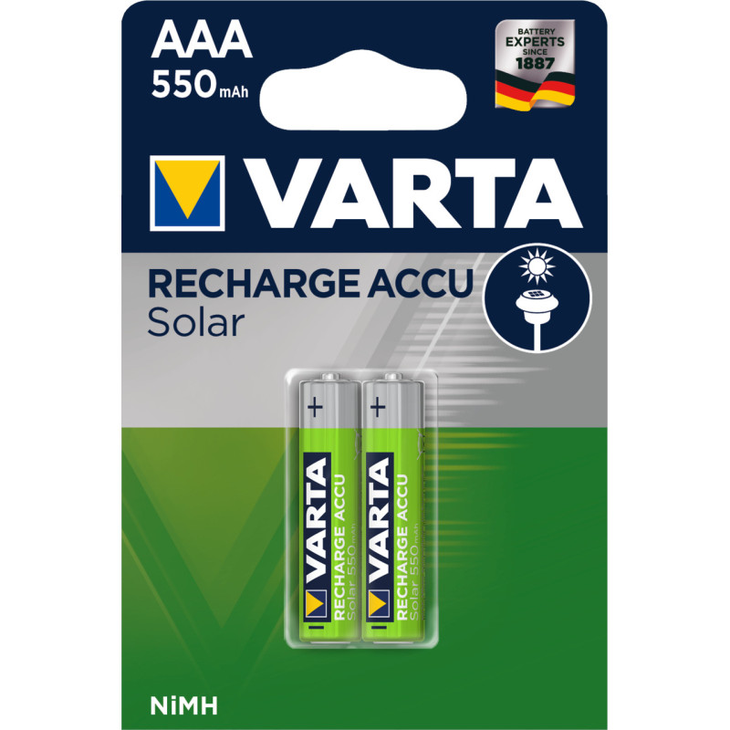 Lot de 2 piles rechargeables Varta Accu Solar type AAA 1,2V 500mAh (R03)