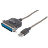 Cable adaptateur Manhattan USB Type A vers Parallèle DB25 1,8m (Noir)
