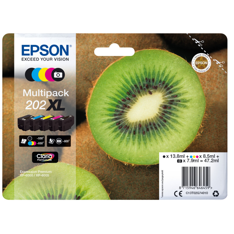 Pack 5 cartouches d'encre Epson Kiwi 202XL (Noir + Couleurs + Noir Photo)