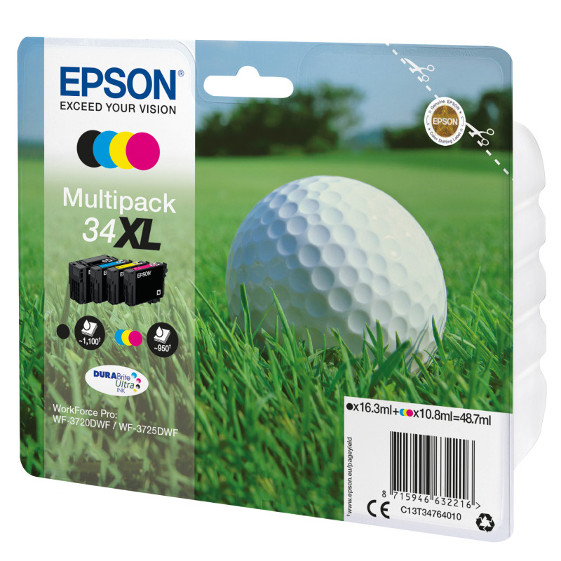 Pack 4 cartouches d'encre Epson Balle de Golf 34XL (Noir + Couleurs)