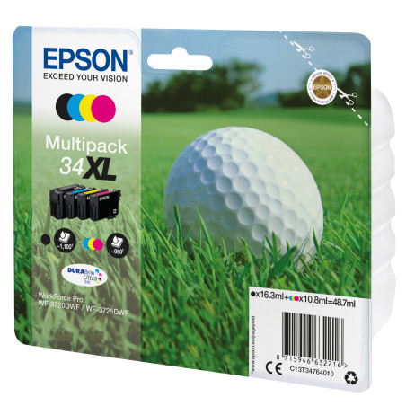 Pack 4 cartouches d'encre Epson Balle de Golf 34XL (Noir + Couleurs)