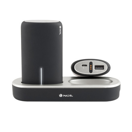 Kit Station de charge NGS TwinPeaks avec 2x Batteries USB 5000 mAh pour smartphones (Noir Gris)