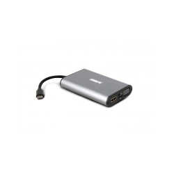Adaptateur USB-C Urban Factory Hubee vers HDMI + VGA + RJ45 + Lecteur de Carte Micro SD SD et Hub 2 ports