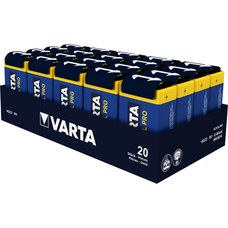 Lot de 20 Piles Alcaline Varta Industrial Block 9V (6LR61)