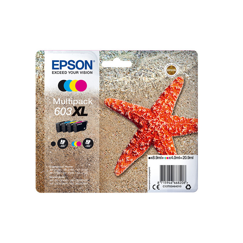 Pack 4 cartouches d'encre Epson Etoile de mer 603XL (Noir XL + Couleurs XL)