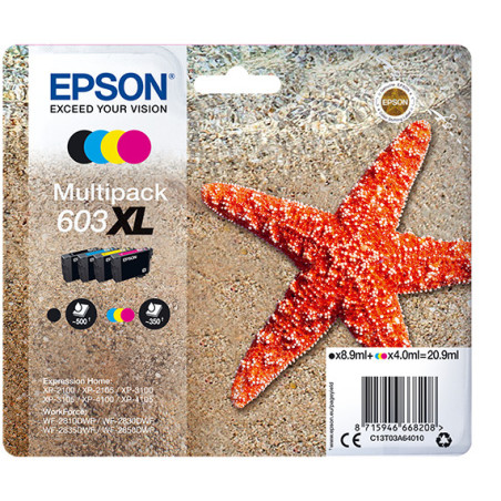 Pack 4 cartouches d'encre Epson Etoile de mer 603XL (Noir XL + Couleurs XL)