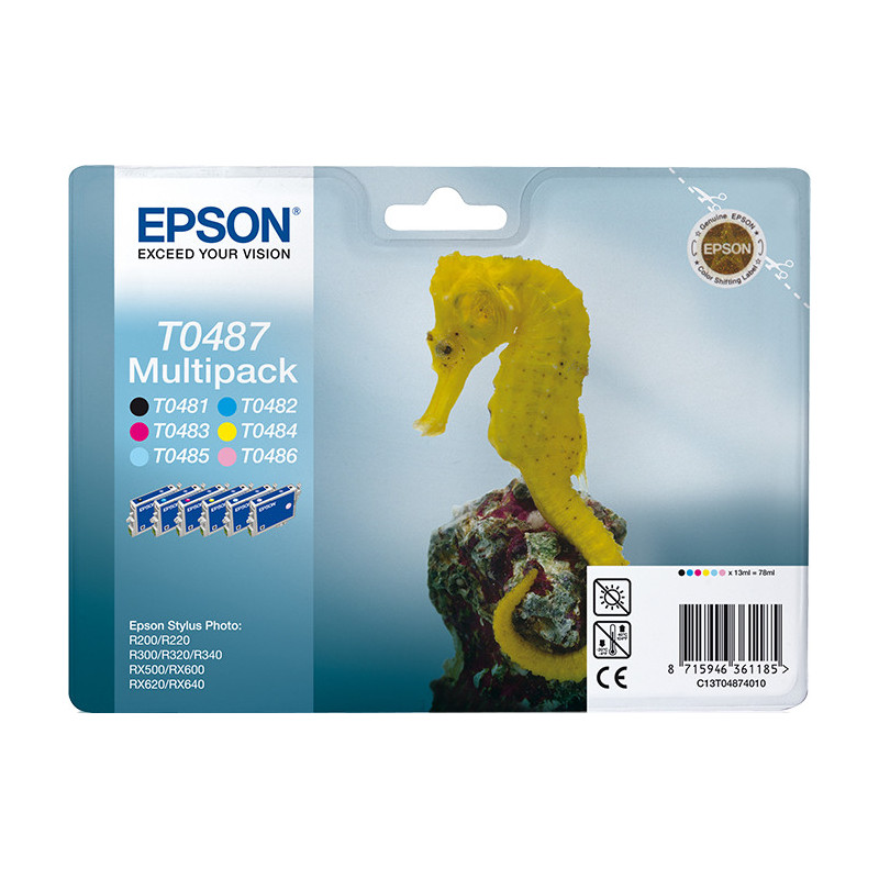 Pack de 6 Cartouches d'encre Epson Hippocampe T0487 (Noir + Couleurs)