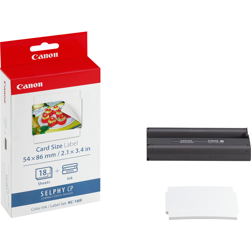 Cartouche d'encre Canon KC18IF pour Selphy + 18 feuilles adhésives 54x86mm