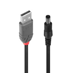 Adaptateur USB vers prise DC (2,1x5,5mm) Lindy 1,5m (Noir)