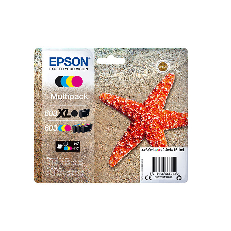 Pack 4 cartouches d'encre Epson Etoile de mer 603 (Noir XL + Couleurs)