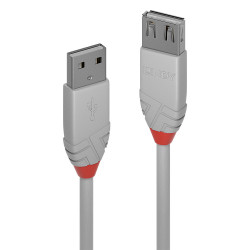 Cable Lindy USB 2.0 type A M F 3m (Gris)