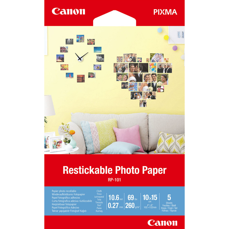 Lot de 5 feuilles Papier Photo adhésif Canon RP-101 10x15cm 260g m²