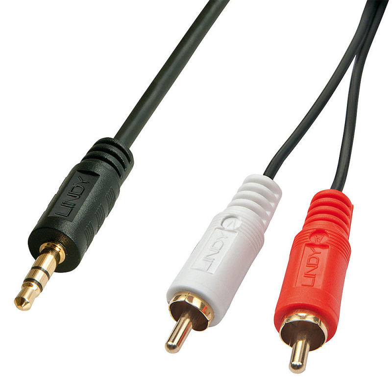 Cable Audio Lindy 2x RCA vers 1x Jack 3,5mm Mâle 20m (Noir)