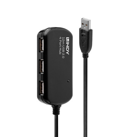 Rallonge USB 2.0 Lindy + HUB 4 ports 12m M F (Noir)