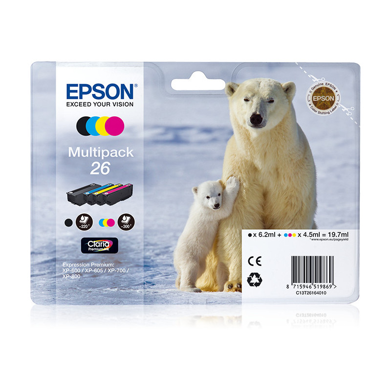 Pack 4 cartouches d'encre Epson Ours Polaire 26