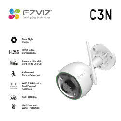 EZVIZ Camera Wifi Exterieur C3N FHD 2.4 Ghz IP67 Dble antenne Détection de mouve