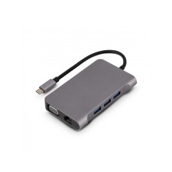 Adaptateur USB 3.0 Type C Urban Factory Hubee Plus vers HDMI + VGA + RJ45 Gigabit + Micro SD et USB