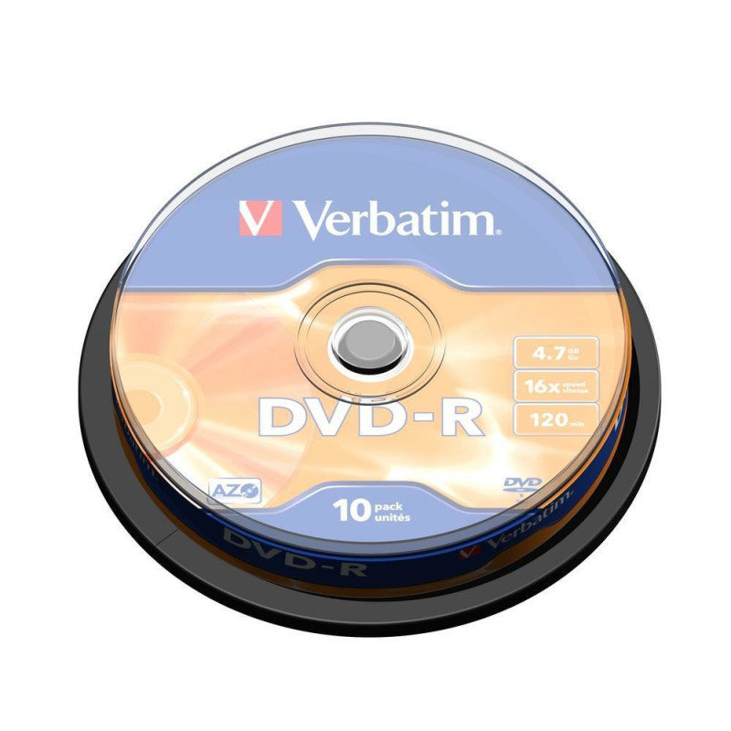DVD-R AZO VERBATIM 4.7GB 16X MATT SILVER SURFACE SPINDLE DE 10