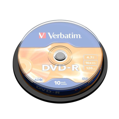 DVD-R AZO VERBATIM 4.7GB 16X MATT SILVER SURFACE SPINDLE DE 10