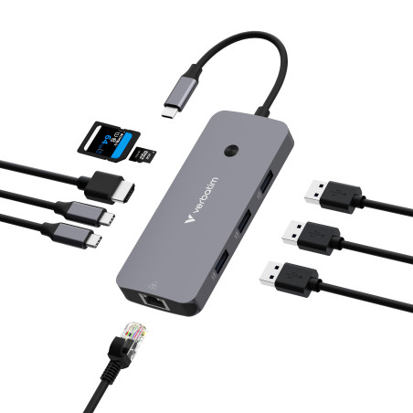 Station d'accueil portable USB-C 3.2 Verbatim Hub Pro Multiports 9 (Gris)