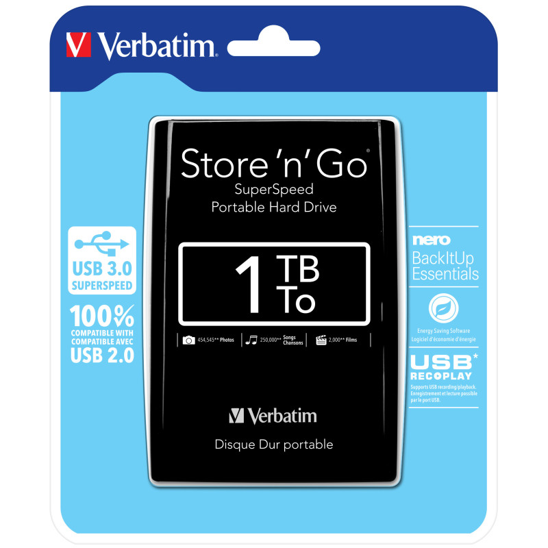 Disque Dur externe Verbatim Store'N'Go 3.0 - 1To  (Noir)