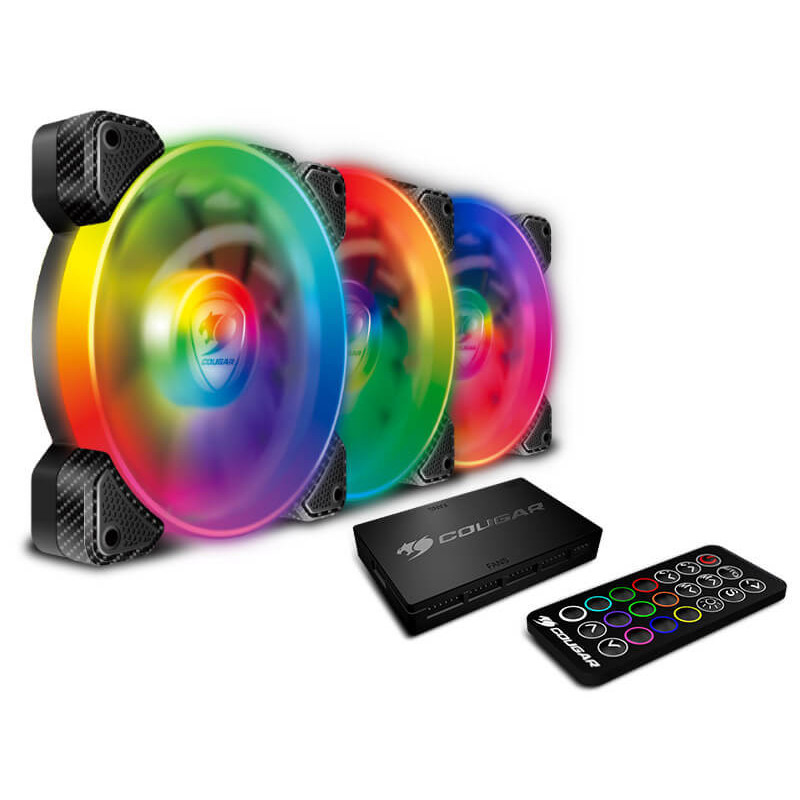 Lot de 3 Ventilateurs de boitier Cougar Vortex SPB RGB 12cm (Noir)
