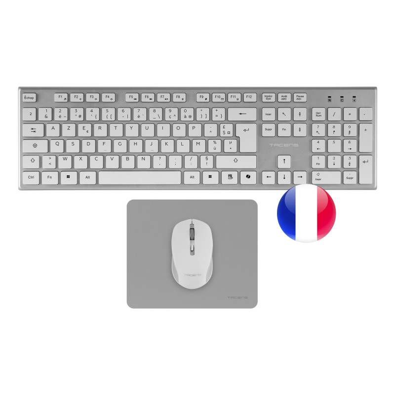 Pack 3en1 (Clavier Souris Tapis) Tacens Zenith (Blanc Gris)