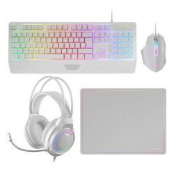 Pack Gamer 4en1 (Clavier Souris Casque Tapis) Mars Gaming MCP-124 Pro (Blanc)