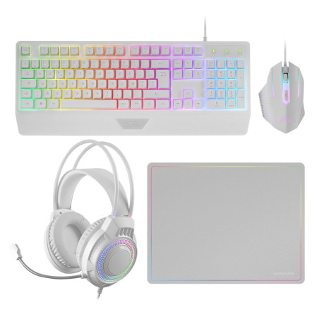 Pack Gamer 4en1 (Clavier Souris Casque Tapis) Mars Gaming MCP-124 Pro (Blanc)