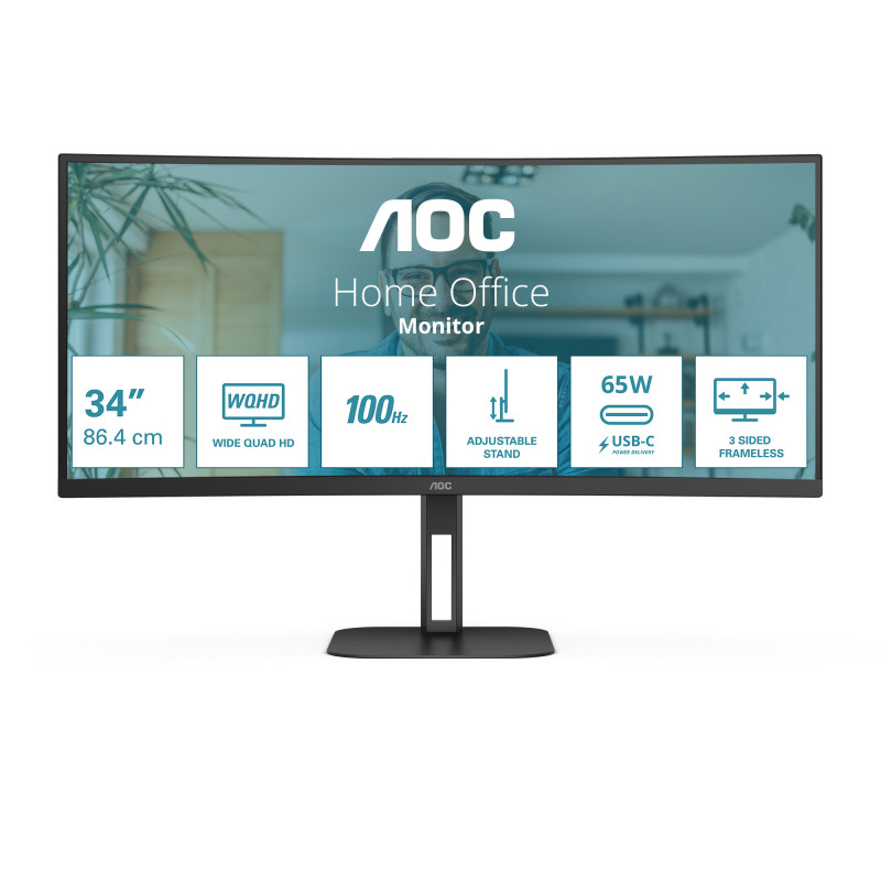 Ecran incurvé 34" AOC V5 CU34V5C UWQHD 100Hz (Noir)