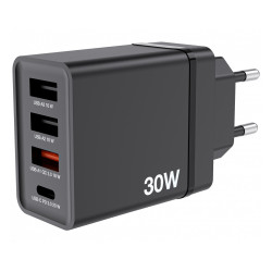 Chargeur secteur Verbatim GaN 3x ports USB-A + 1x port USB-C 30W (Noir)