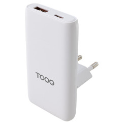 Chargeur de voyage Tooq GaN 1x USB-C + 1x USB-A  65W (Blanc)