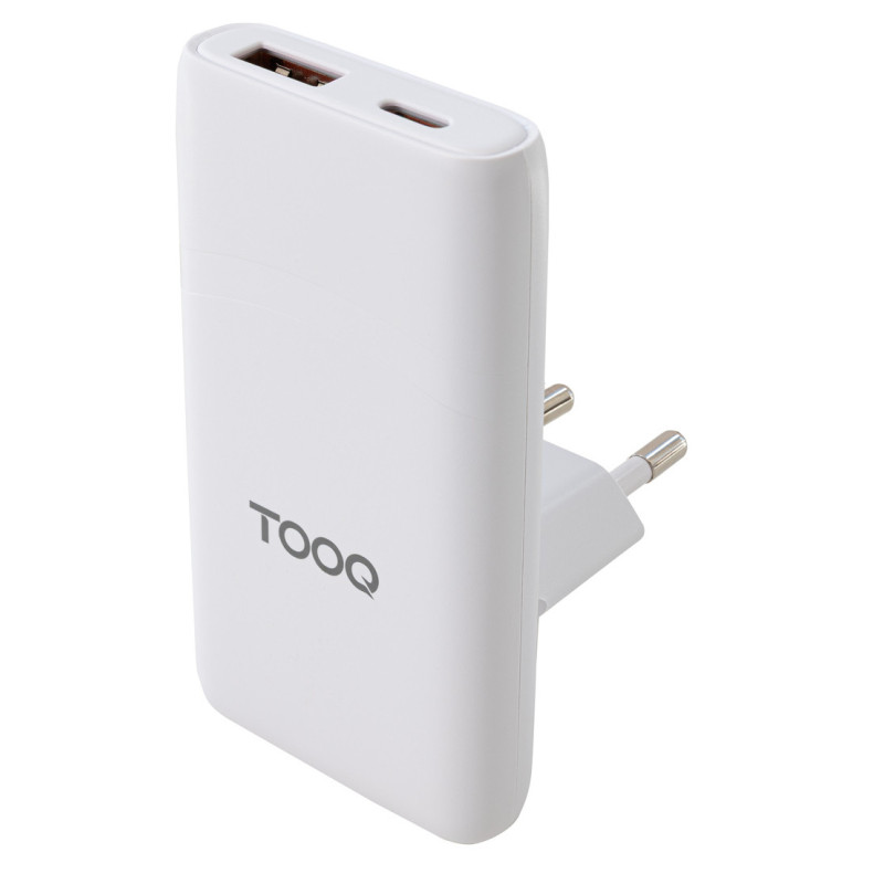 Chargeur de voyage Tooq GaN 1x USB-C + 1x USB-A  65W (Blanc)