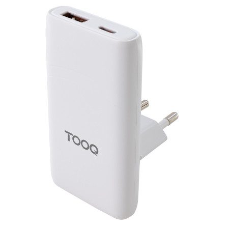 Chargeur de voyage Tooq GaN 1x USB-C + 1x USB-A  65W (Blanc)