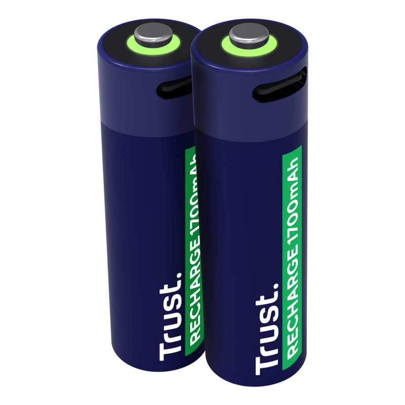 Pack de 2 piles rechargeables par USB-C Trust type AA - 1700 mAh (R06)
