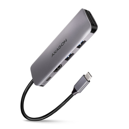 Adaptateur USB-C 3.0 Axagon HMC-H3A vers HDMI, 3x USB-A  et lecteur de cartes (Gris)