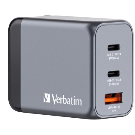 Chargeur secteur Verbatim GNC 1x port USB-A + 2x ports USB-C 65W (Noir)
