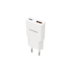 Chargeur secteur Nanocable 1x USB-C + 1x USB-A 25W (blanc)