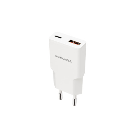 Chargeur secteur Nanocable 1x USB-C + 1x USB-A 25W (blanc)