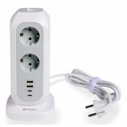 Multiprise Tour Verbatim 11 prises + 4 Ports USB-C A 2m (Blanc)