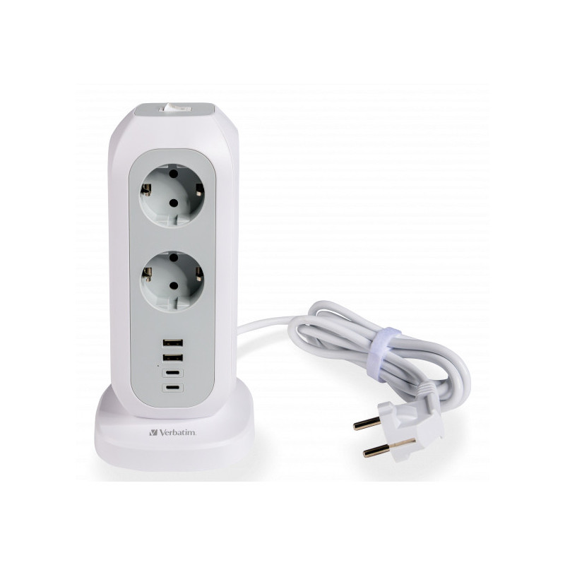 Multiprise Tour Verbatim 11 prises + 4 Ports USB-C A 2m (Blanc)
